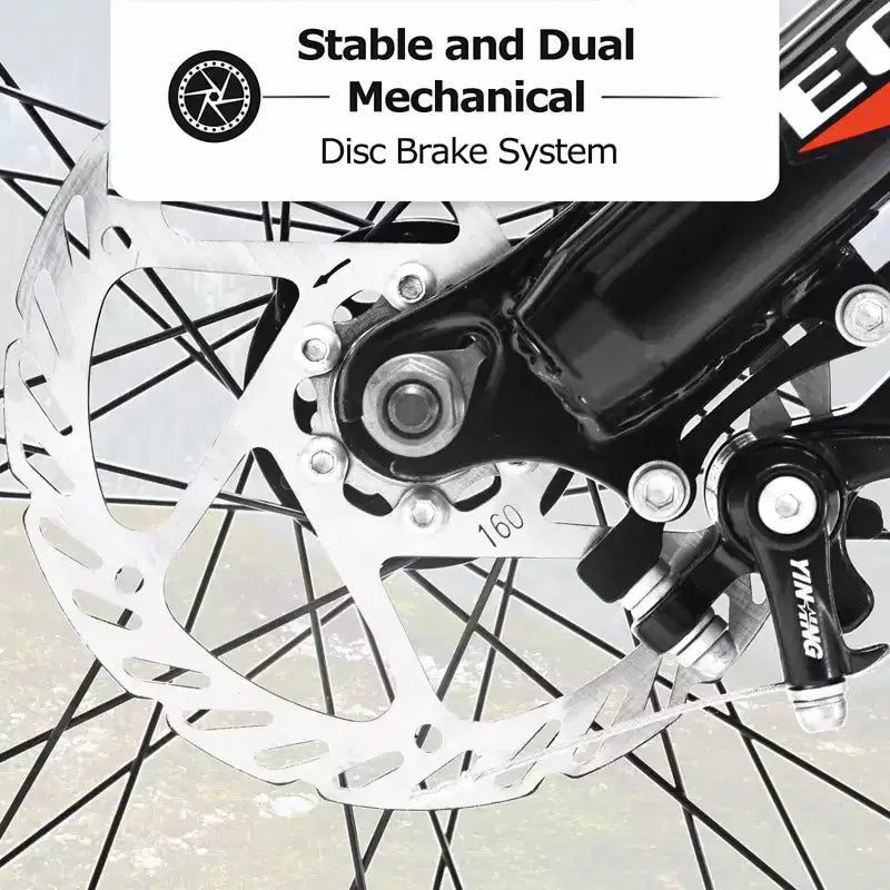 Okak 24IN Fat Tire Bike with Front Suspension, 7-Speed Mountain Bike with Disc Brake and High-Carbon Steel Frame, Trail Bike for Commuting
