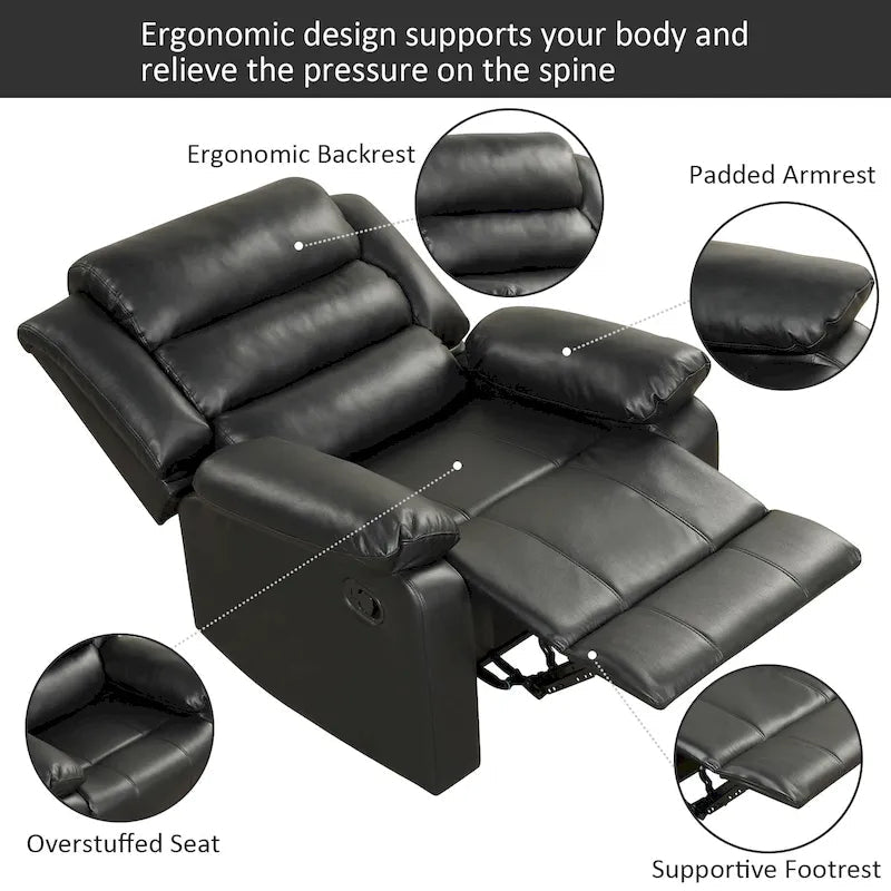 Breathable PU Leather Manual Recliner Chair with Overstuffed Arm and Back