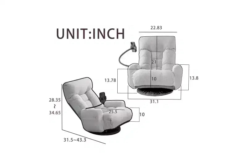 Floor Gaming Chair, Swivel Floor Lounge Chair with Armrests & Phone Holder, 5 Position Adjustable Folding Gaming Lounge Chair