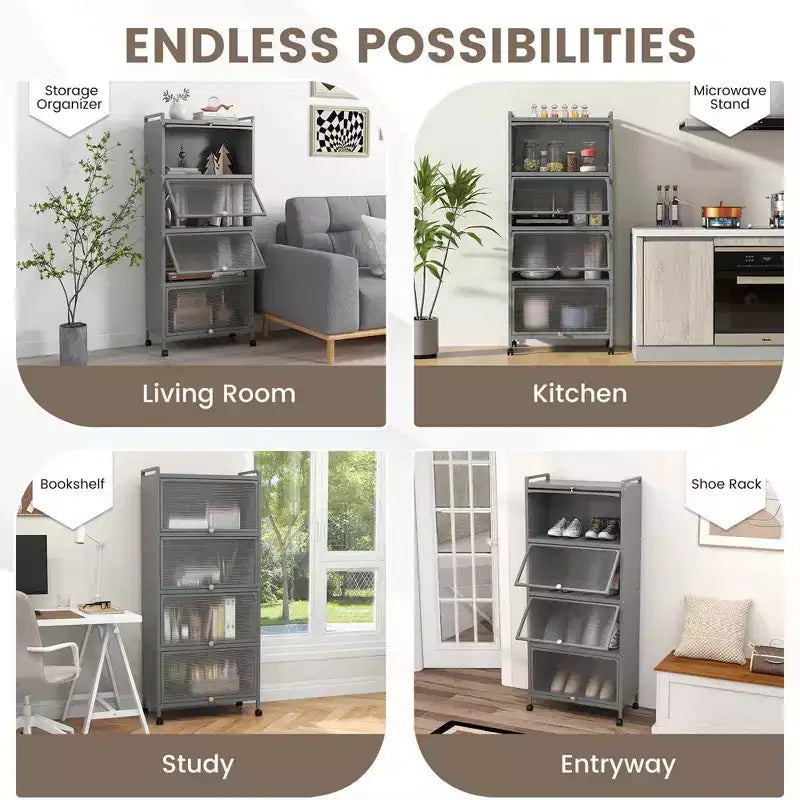 Costway 5-Tier Kitchen Bakers Rack Storage Cabinet Mobile Microwave Stand Flip-up Doors White/Black/Grey/Green