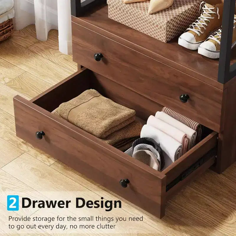 Lantine Freestanding Closet Organizer, Small Clothes Rack with Drawers and Shelves, Heavy Duty Garment Rack for Hallway, Entryway, Bedroom