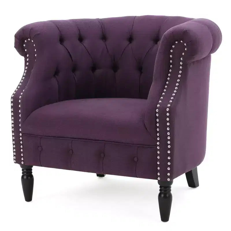 Contemporary Tufted Upholstered Club Chair with Nailhead Trim