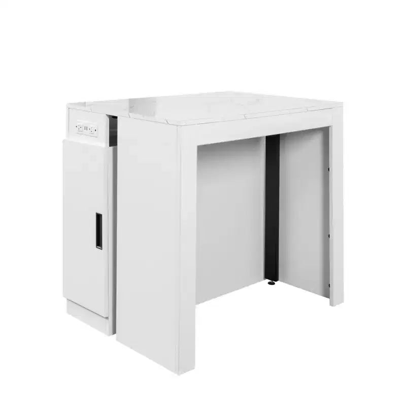 CLIHOME Modern Multifunctional Extendable Dining Table with Outlet, Space Saving Expanding Table with Storage
