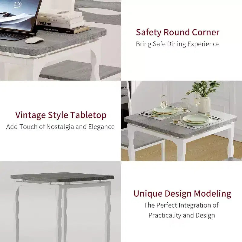 3-Piece Dining Set for Small Spaces, Table & 2 Chairs with Spiral Legs, Compact Kitchen Table Set for Apartments