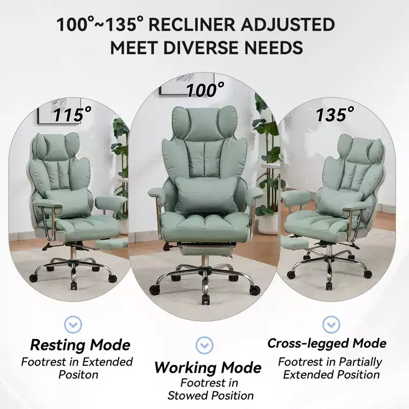Efomao Ergonomic Desk Office Chair 400LBS, Big and Tall PU Leather Computer Chair, Executive Desk Chair with Footrest and Lumbar Support