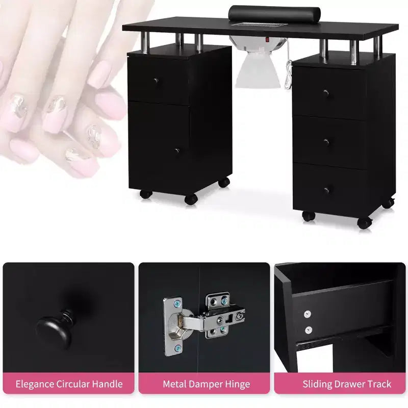 42.5 in. White MDF 3-Drawer Manicure Table Nail Desk with Storage, Doors, Electric Dust Collector