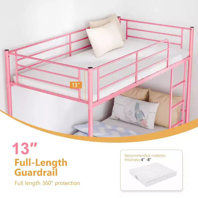 Karl Home Twin Over Twin Steel Bunk Bed Frame Ladder Bedroom Dorm Room for Kids Adult Children