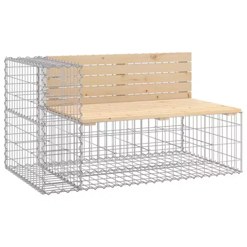 Garden Bench With Gabion Basket Natural wood and silver