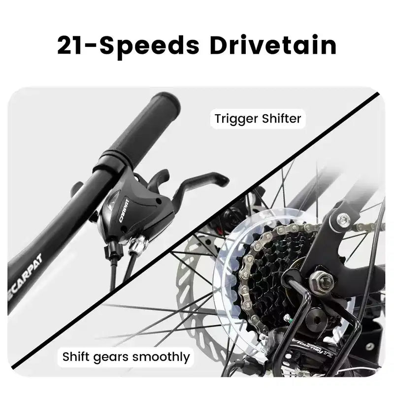 Okak 27.5IN Mountain Bike with Front and Rear Dual Shock Absorbers, 21-Speed Dirt Bike with Mechanical Disc Brake, Adult Bike for Men and Women