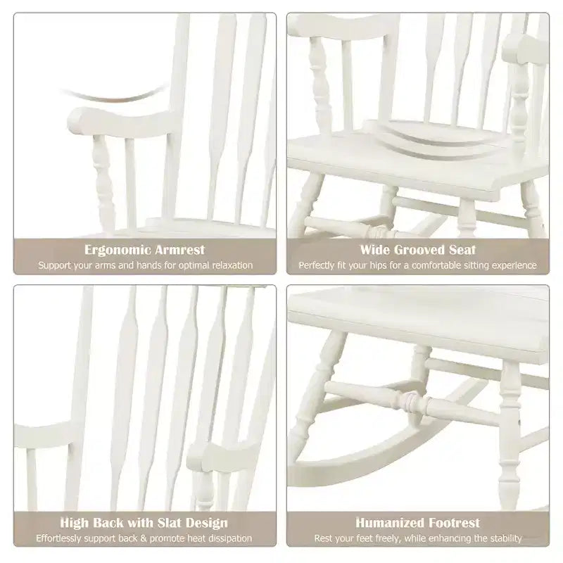 Costway Set of 2 Wood Rocking Chair Glossy Finish White\ Coffe