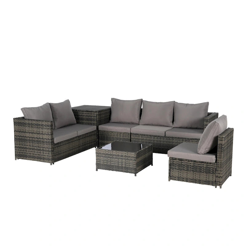 6-Piece Wicker Sectional Sofa Set with Corner & Glass Table