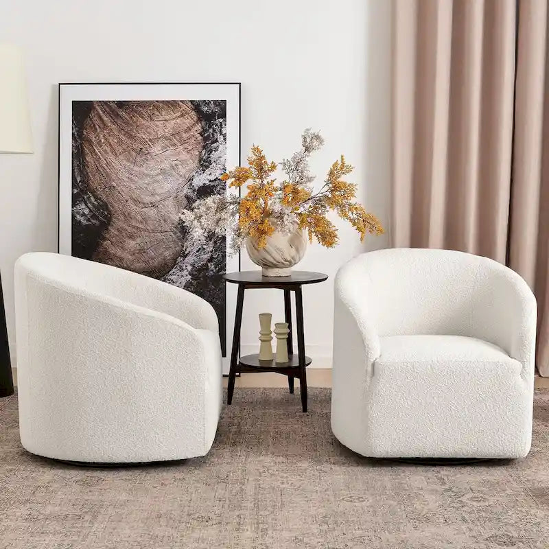 Fauteuil tonneau pivotant tapissé en tissu bouclé KINWELL 32 W (ensemble de 2)