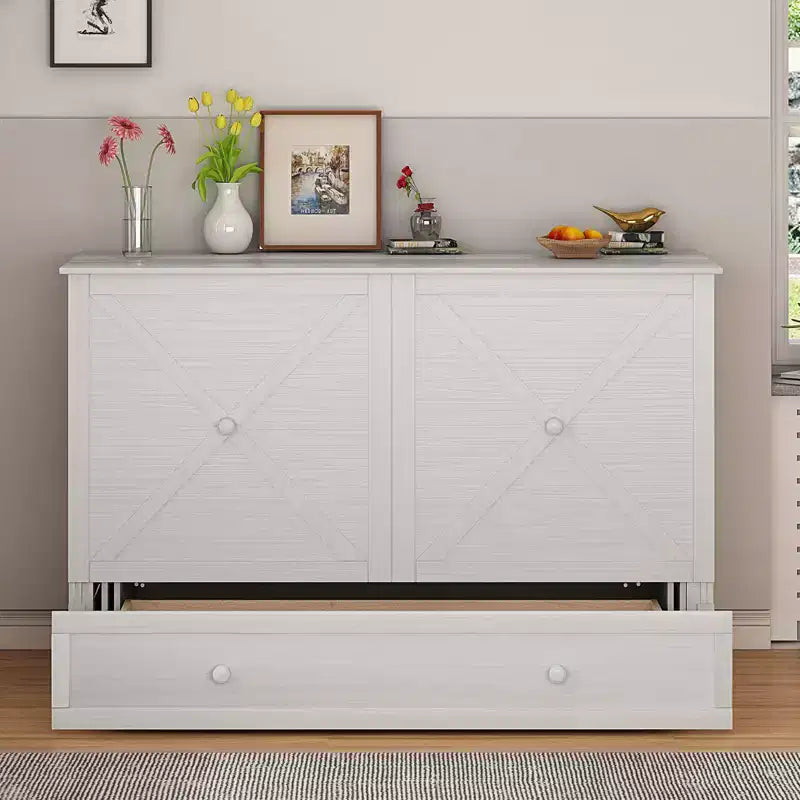 Mjkone Murphy Bed Queen,Cube Cabinet Chest Bed with Charging Station&Storage Space
