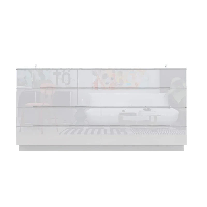 63 High Gloss Dresser With Light Chest w/8 Drawers&Spacious Tabletop