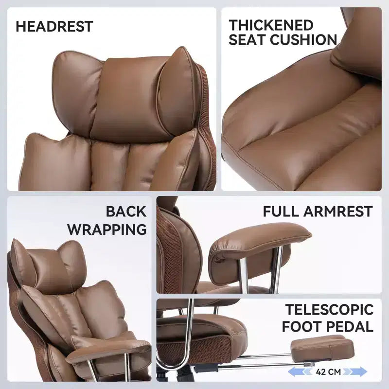 Efomao Ergonomic Desk Office Chair 400LBS, Big and Tall PU Leather Computer Chair, Executive Desk Chair with Footrest and Lumbar Support