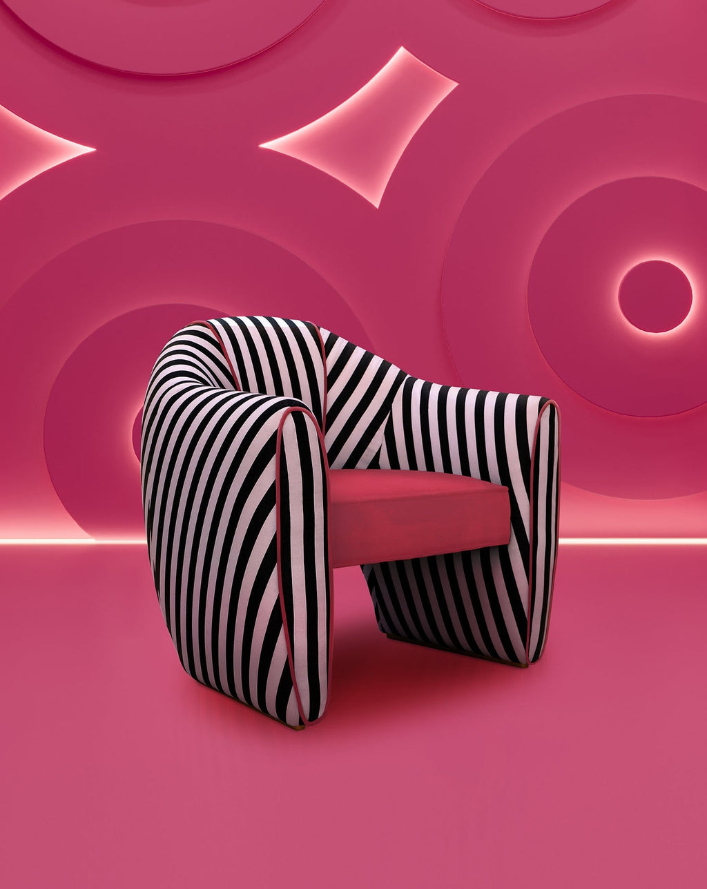Striped Velvet Satin Sculptural Armchair