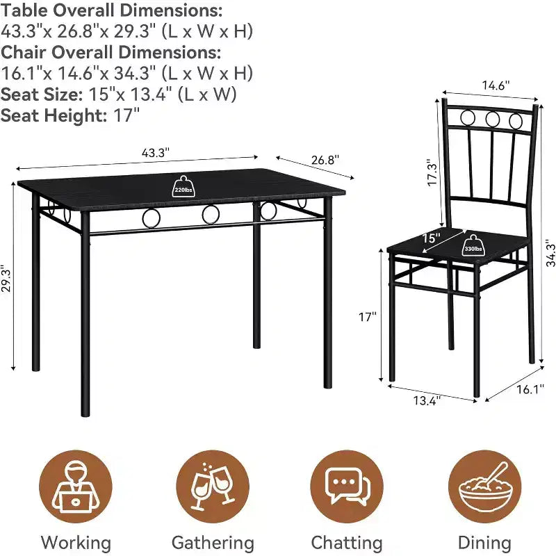 Dyonery Rectangular Dining Table Set for 4,5-Piece Kitchen Table and 4 Chairs,Dining Room Table Set,Space-Saving Kitchen Table Set for Small Space
