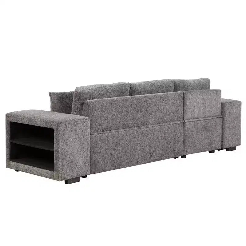 104.5 Reversible L-Shape Sleeper Sectional with Storage Chaise & 2 Stools - Convertible 3-Seat Sofa Bed for Living Room