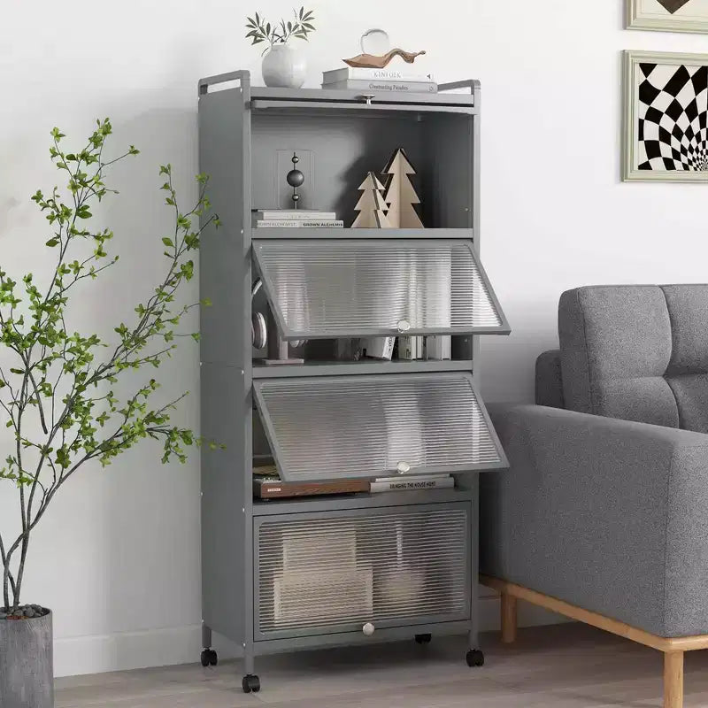 Costway 5-Tier Kitchen Bakers Rack Storage Cabinet Mobile Microwave Stand Flip-up Doors White/Black/Grey/Green