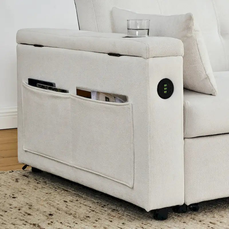 54 Pull-Out Sleeper Sofa Bed, 2 Seat Recliner Sofa Bed with Storage, Lumbar Pillow, USB Power Outlet
