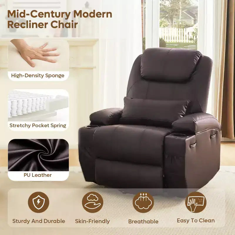 Bestier 34.6 Electric Power Lift Asist Recliner Chair with Massage and Heat, Fax Leather Reclining Chair with Side Pockets & Cup Holders