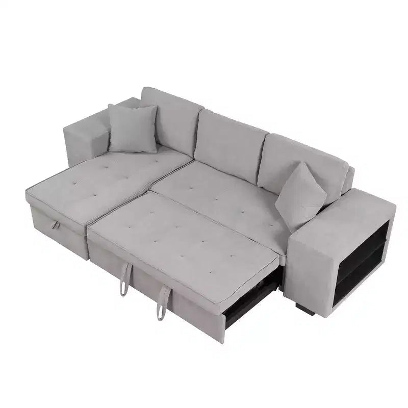 104.5 Reversible L-Shape Sleeper Sectional with Storage Chaise & 2 Stools - Convertible 3-Seat Sofa Bed for Living Room