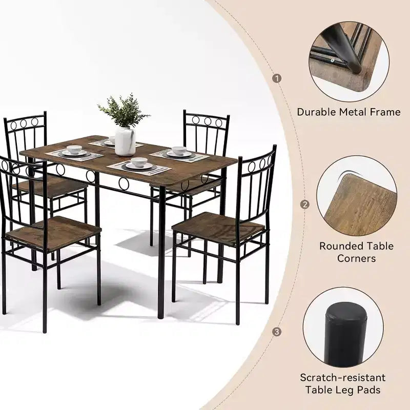 Dyonery Rectangular Dining Table Set for 4,5-Piece Kitchen Table and 4 Chairs,Dining Room Table Set,Space-Saving Kitchen Table Set for Small Space