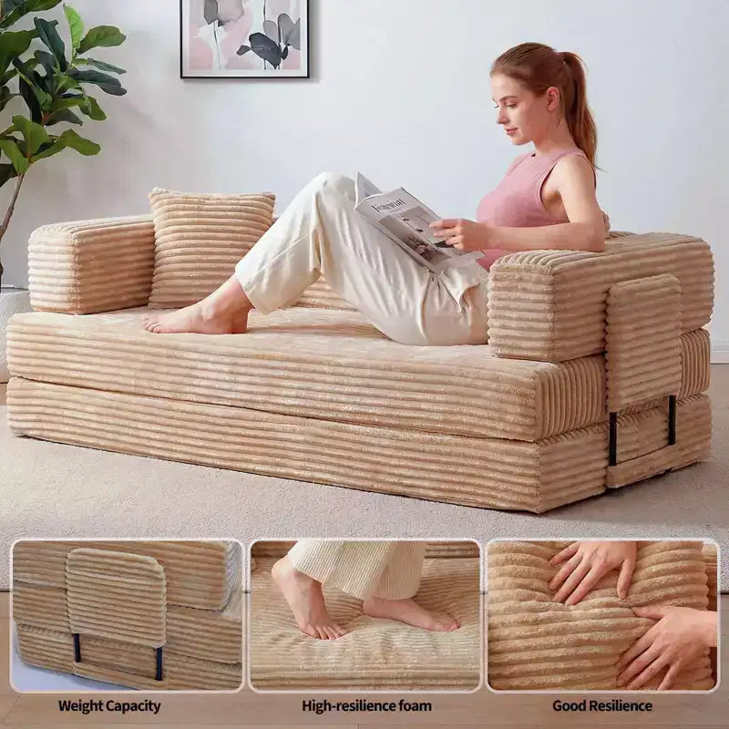 80.7 5-in-1 Convertible Sleeper Sofa Bed aï¿?Corduroy, 1200 lbs, No Assembly