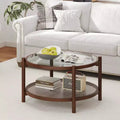 31 Round Coffee Table with Tempered Glass Top & Rattan Shelf