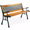 Costway 49 1/2 Patio Park Garden Bench Porch Path Chair Outdoor Deck Cast Iron Hardwood