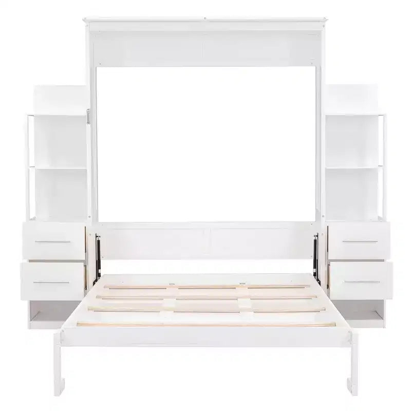 Luxystar Queen Murphy Bed with Storage Shelves, 4 Drawers and Lights