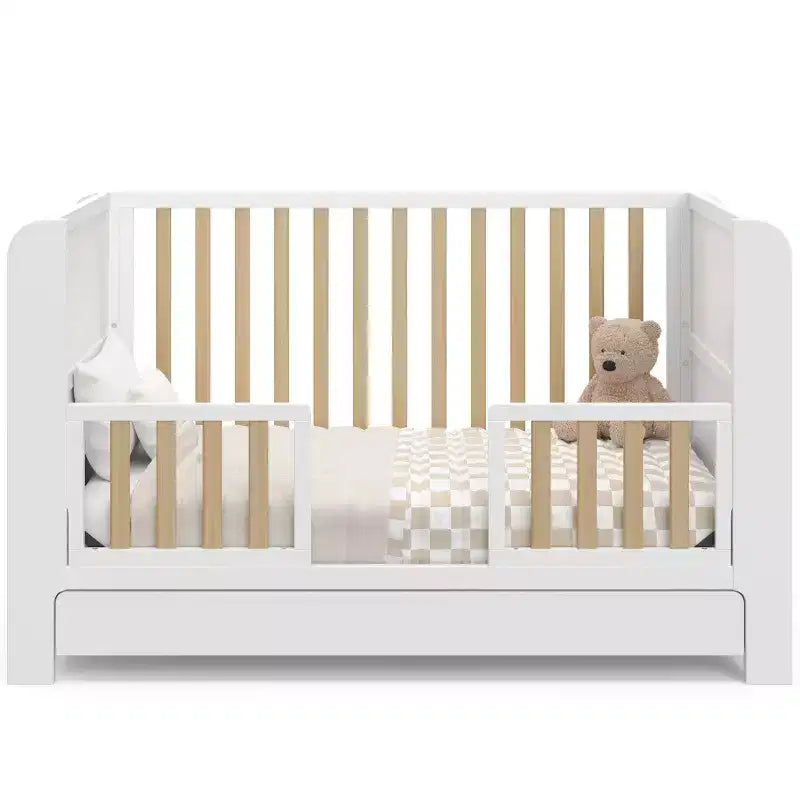 4-in-1 Convertible Crib with Drawer & Detachable Bookshelves, Adjustable Mattress Base