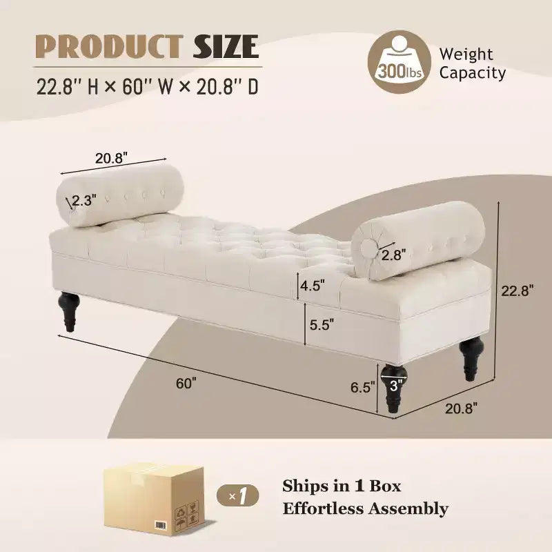 Modern End of Bed Bench for Bedroom, Velvet Upholstered Window Bench with 2 Detachable Pillows for Living Room or Entryway-Panipeachy