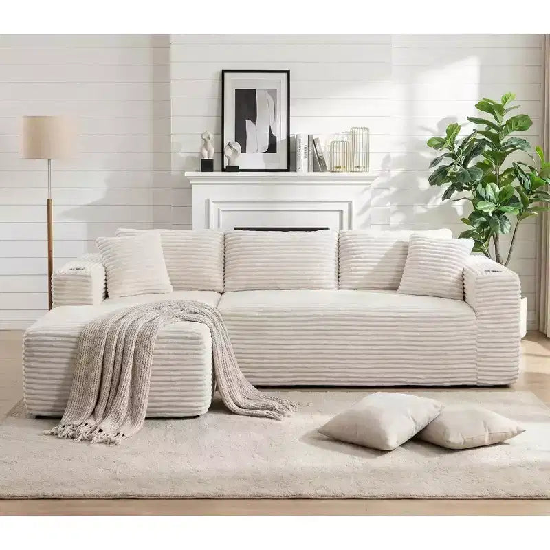 Celebalcony 103 Boneless Modular Sectional Sofa, L-Shaped Chaise with 2 Cup Holders, Plush Corduroy Cloud Couches for Living Room, No Assembly