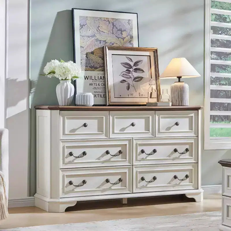 54 7-Drawer Dresser for Bedroom, Vintage Rustic Wide Chest of Drawers for Living Room & Hallway