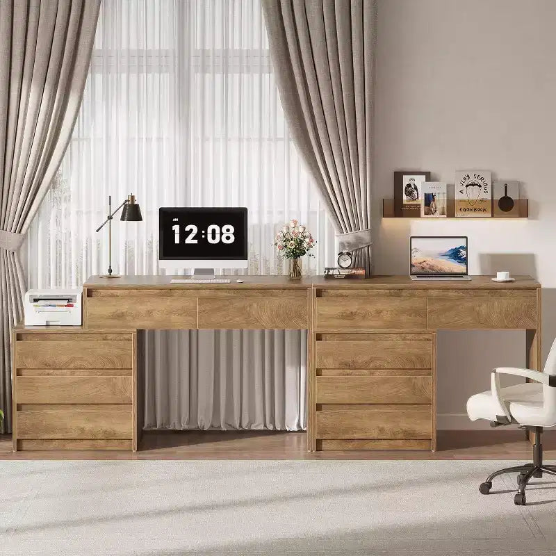 Lantine Computer Desk with 5 Drawers, Wood Executive Desk with File Cabinet and Printer Stand for Home Office, Small Spaces