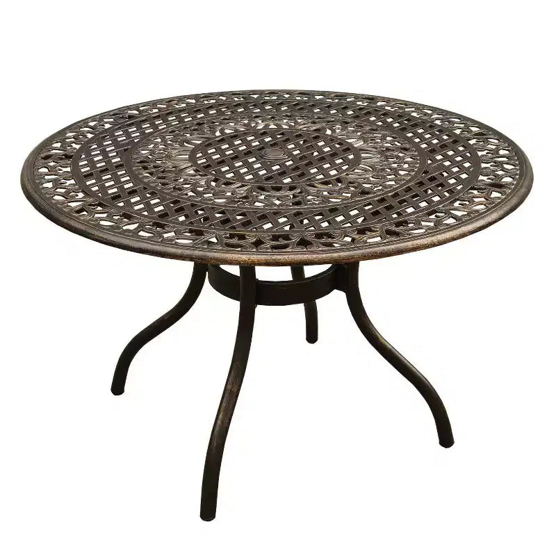 5pc Patio Dining Set, 48 Traditional Mesh Lattice Aluminum Round Table, UV-Resistant Bronze Finish - Oakland Living: Outdoor Seating for Four