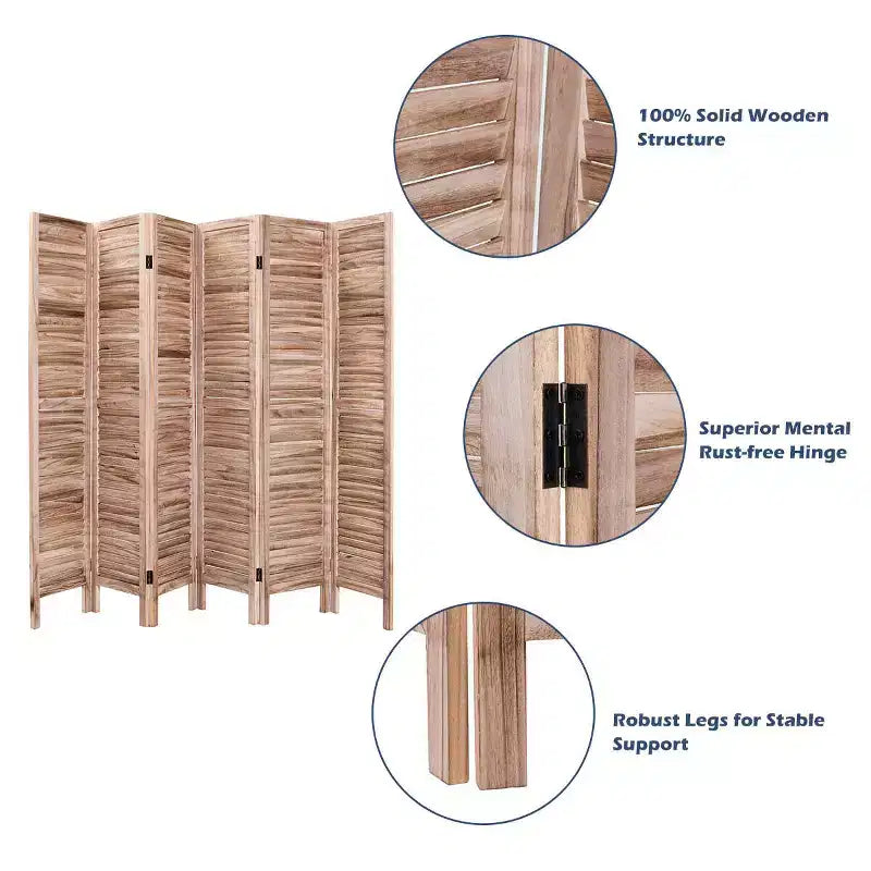 67 High 6 Panel Room Divider Furniture Classic Venetian Wooden Slat Home