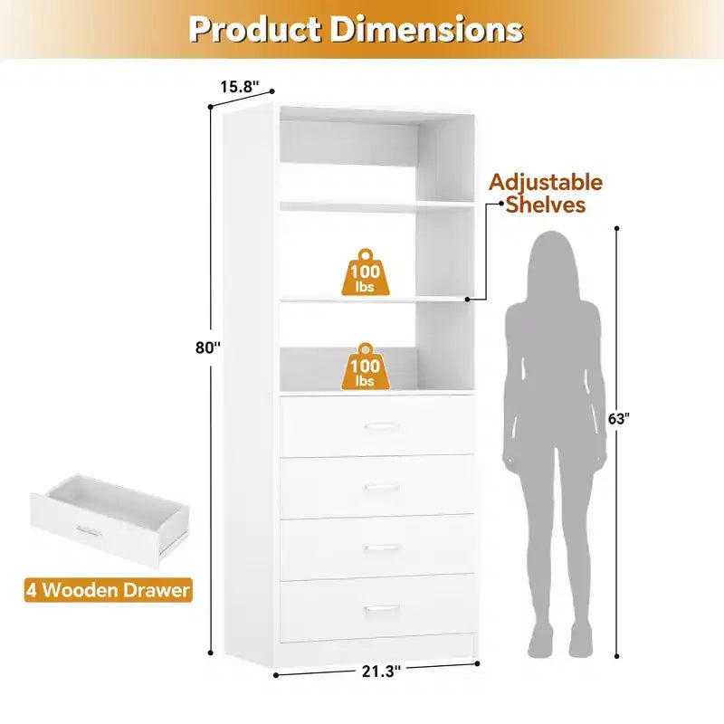 Closet Organizer System with Wood Drawers and Shelves