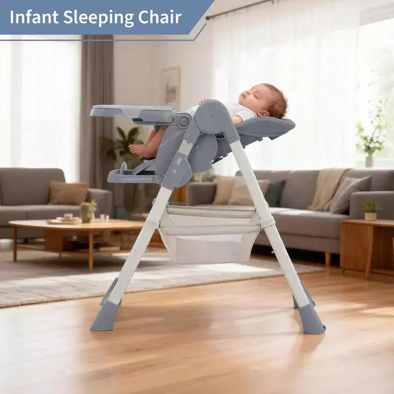 Foldable High Chair for Babies&Toddlers,PU Leather Highchair with Adjustable Backrest,Seat Height,Removable Tray,5-Point Safety Harness&Locking Wheels