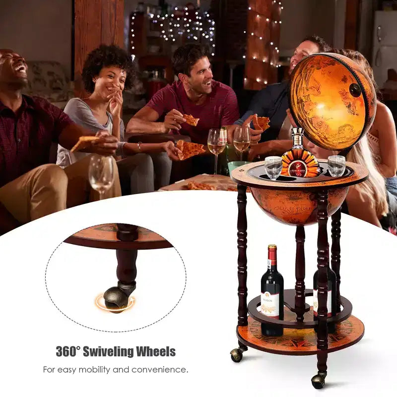 Costway 17.5 Wood Globe Wine Bar Stand 16th Century Italian Rack Liquor Bottle Shelf