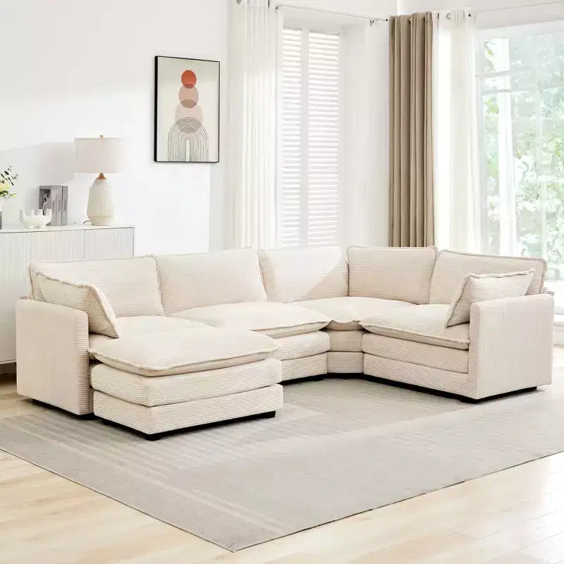Modern 113.4D*79.13W Oversized Corduroy Modular 5-Seat Sectional Sofa Set with Ottoman U Shaped Sofa Couch with Corner Sofa,HYLEORY