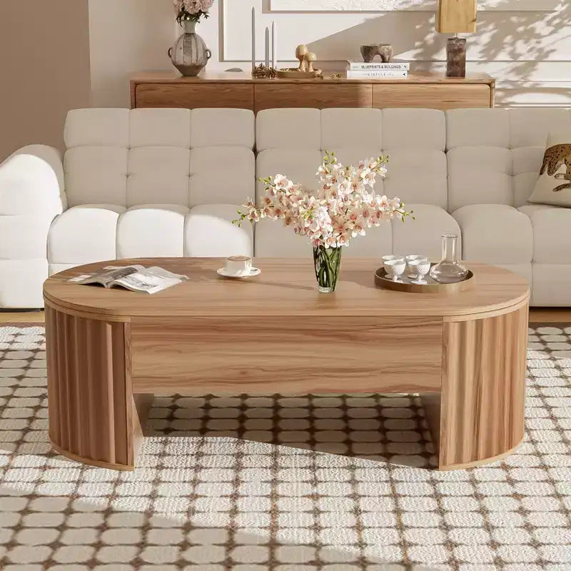 47.2 Lift Top Coffee Table, Oval Wooden Center Table with Hidden Storage, Modern Cocktail Table for Living Room Bedroom Office