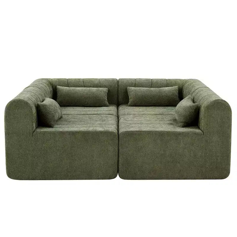 145.5 Modern Convertible Sectional Sofa, Upholstered 4-Seater Sectional Sofa with Compressed Sponge, Living Room L-Shaped Sofa-Panipeachy