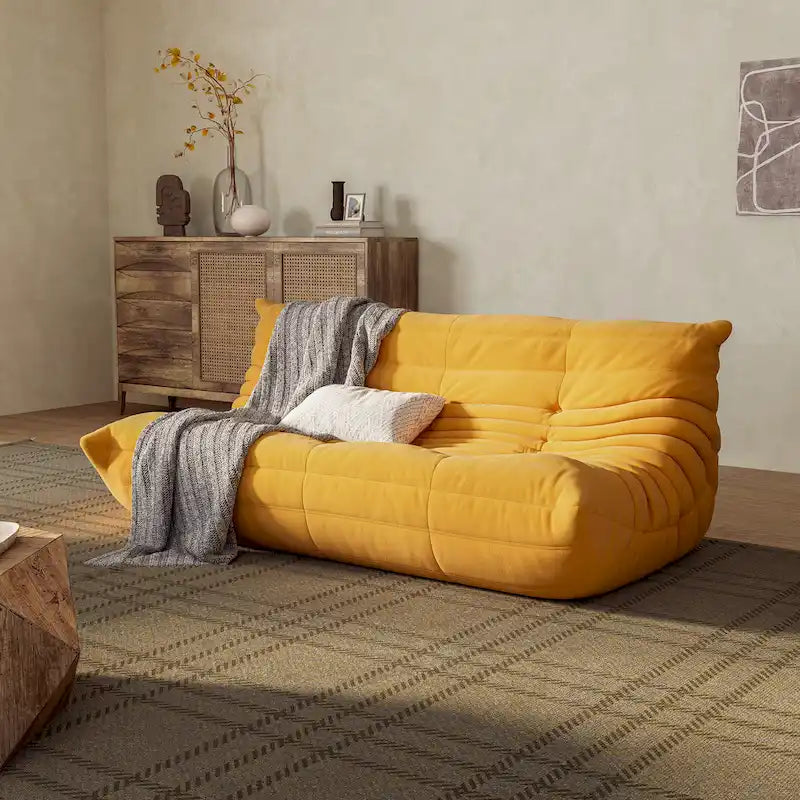 3 Seat Suede Fabric Lounge Floor Couch Lazy Sofa for Living Room