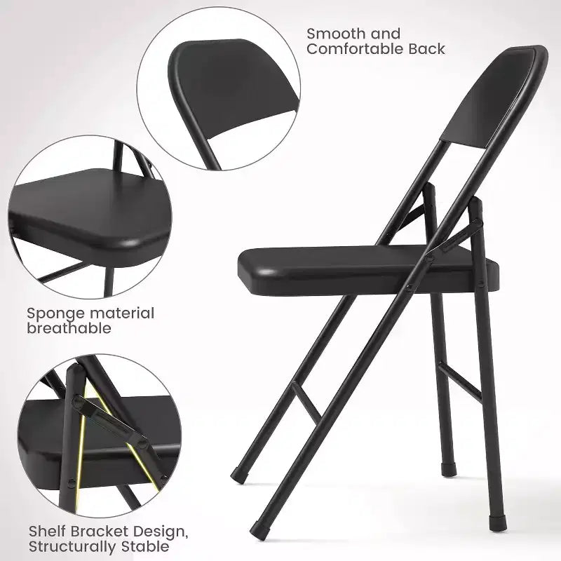8-piece set of all-steel folding chairs with backrests, heavy-duty metal foldable dining chair set, 350 lbs capacity, suitable for indoor and outdoor