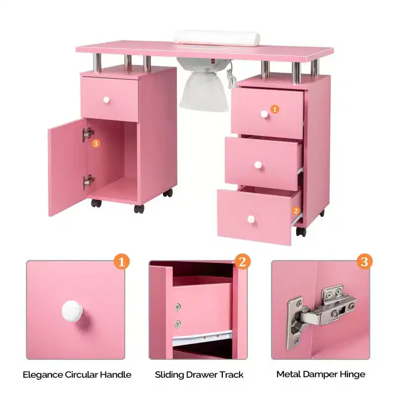 42.5 in. White MDF 3-Drawer Manicure Table Nail Desk with Storage, Doors, Electric Dust Collector