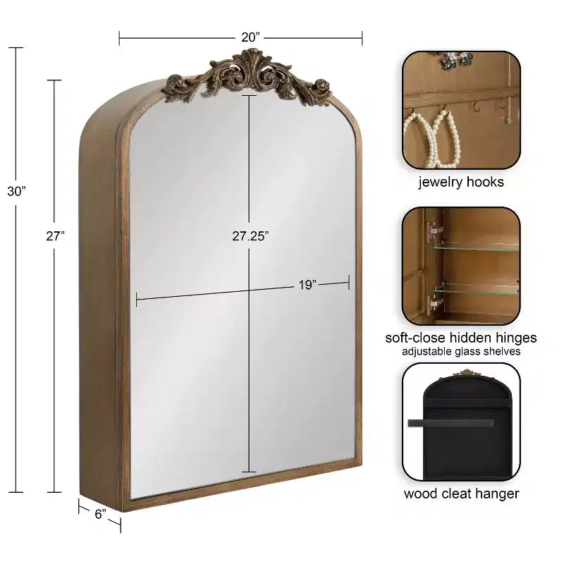 Armoire à bijoux avec miroir Kate & Laurel All Things Decor, modèle Arendahl, en MDF, 20 x 6 x 30, doré