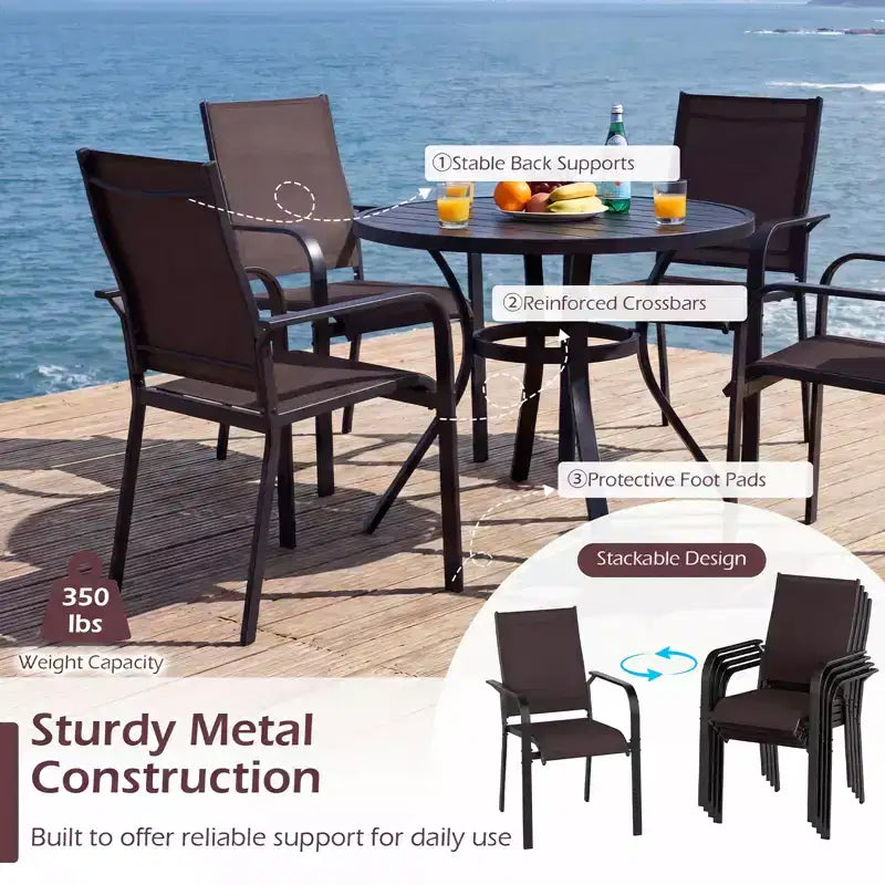 Gymax 9PCS Patio Dining Set Rectangular Table & Stackable Chairs w/Umbrella Hole