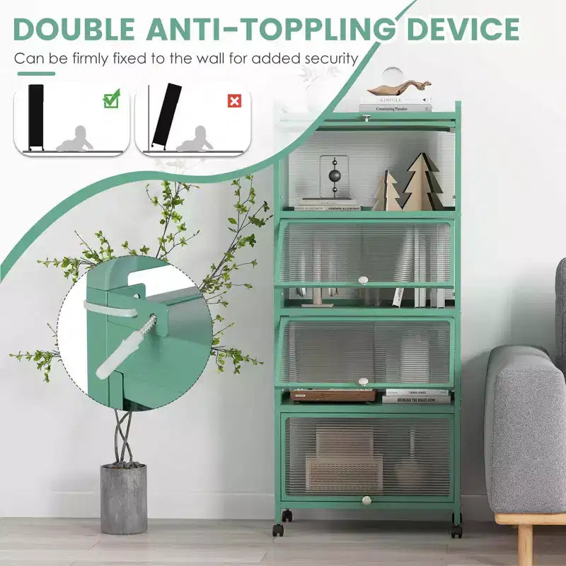 Costway 5-Tier Kitchen Bakers Rack Storage Cabinet Mobile Microwave Stand Flip-up Doors White/Black/Grey/Green